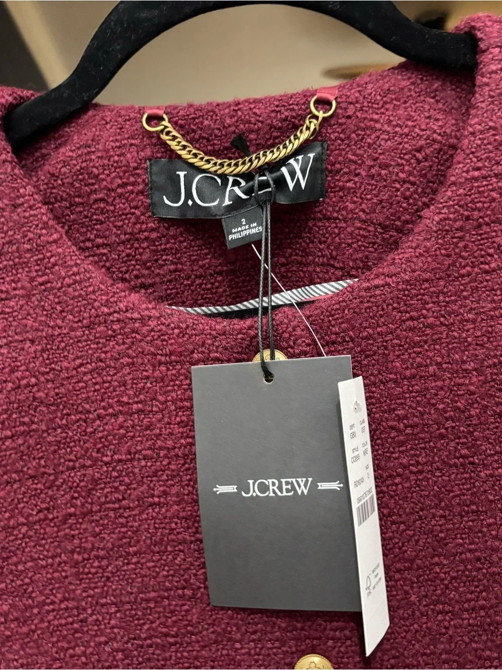 J. Crew Burgundy Textured Cropped Button-Front Lady Jacket